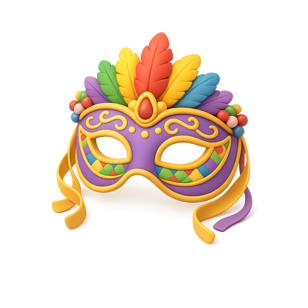 A colourful theatrical mask for stories and creative expression