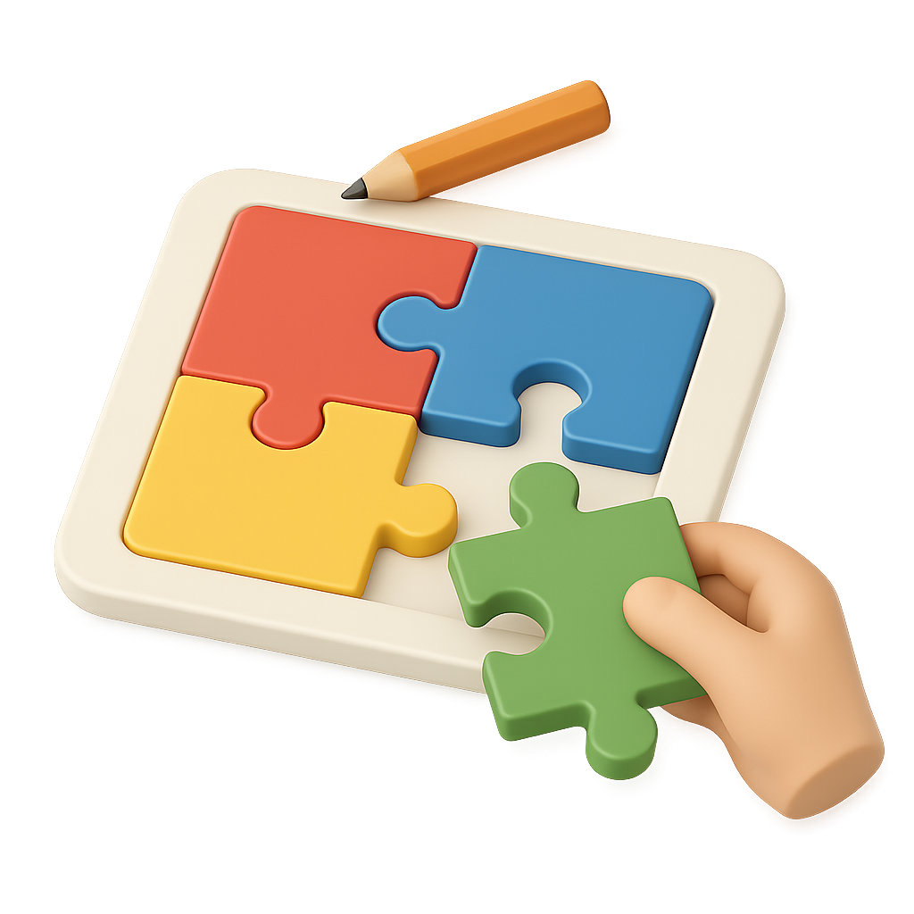 A hand completing a colourful puzzle