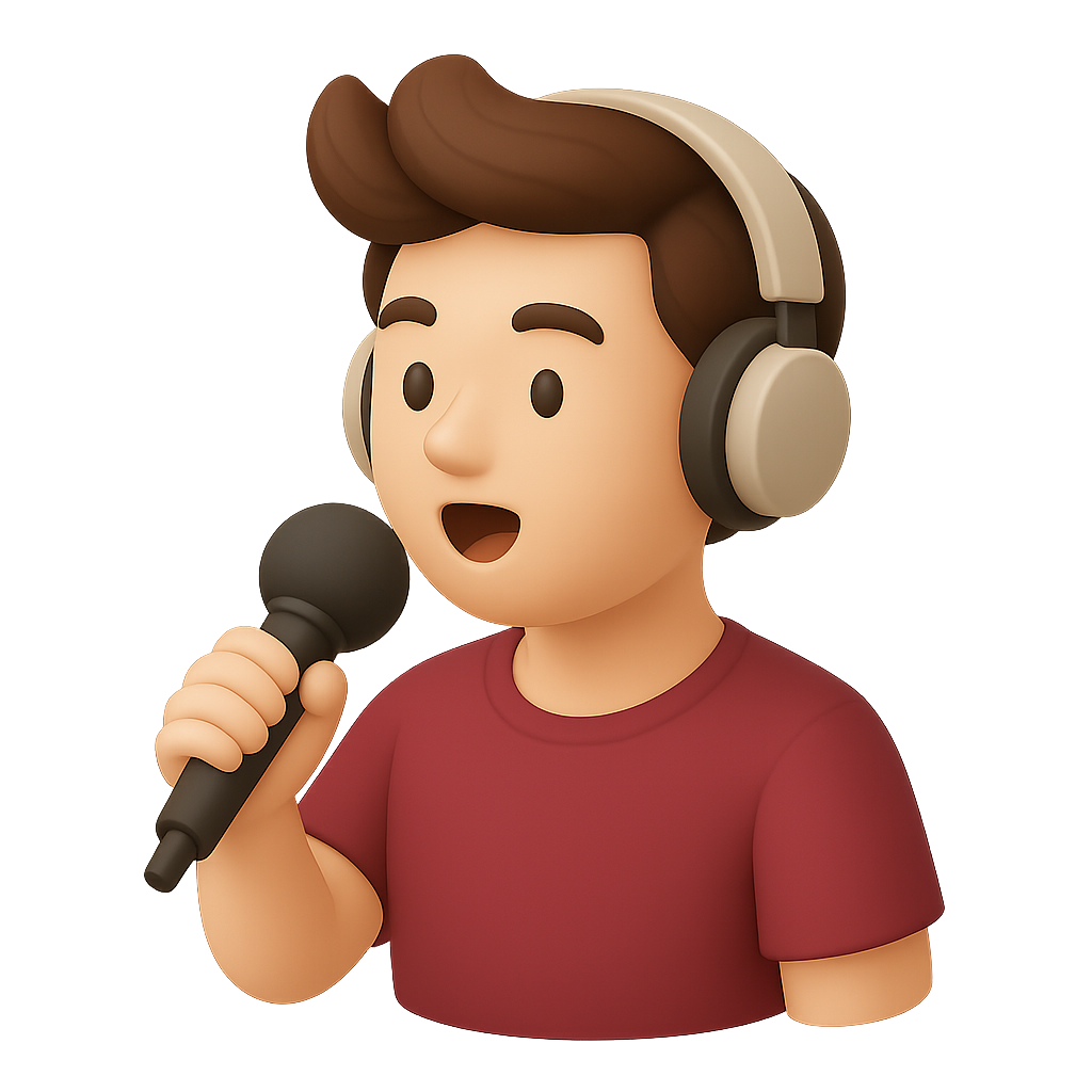 A person speaking into a microphone while wearing headphones